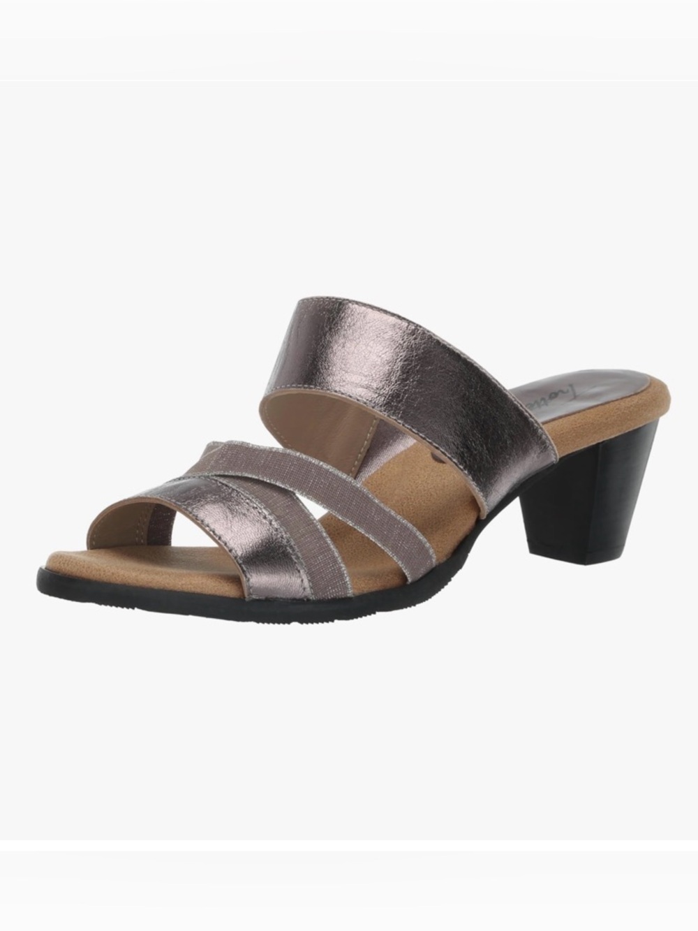 Trotters Metallic Pewter Strappy Mid-Heel Slide Sandals